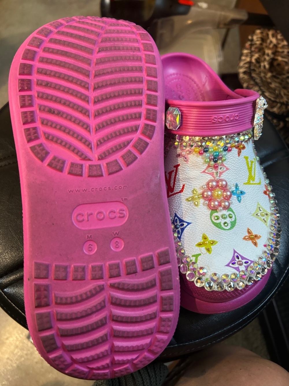 CROCS Women’s ' Pink White Multicolor Embellished Clogs - Picture 3 of 5